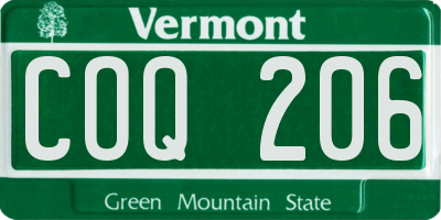 VT license plate COQ206