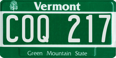 VT license plate COQ217