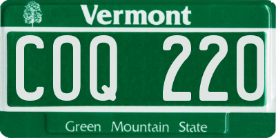 VT license plate COQ220