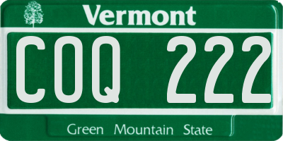 VT license plate COQ222