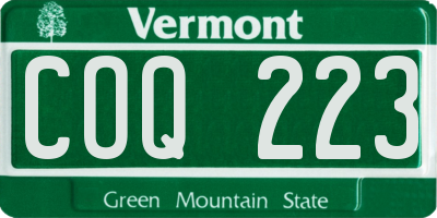 VT license plate COQ223