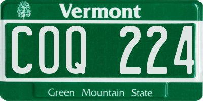 VT license plate COQ224