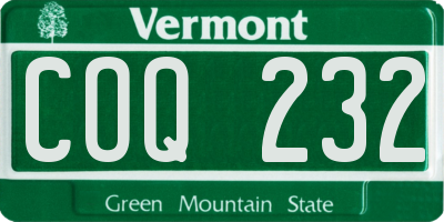 VT license plate COQ232