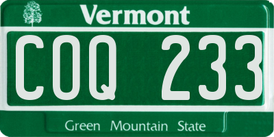 VT license plate COQ233
