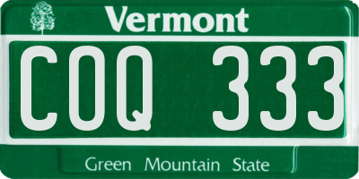 VT license plate COQ333