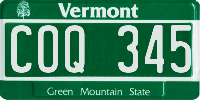 VT license plate COQ345