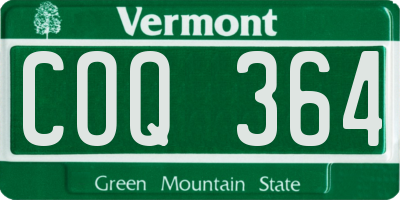 VT license plate COQ364