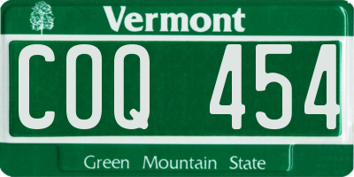 VT license plate COQ454