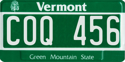 VT license plate COQ456