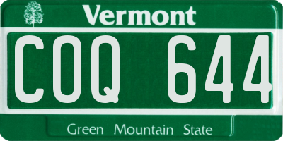 VT license plate COQ644
