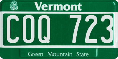 VT license plate COQ723