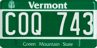 VT license plate COQ743