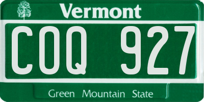 VT license plate COQ927