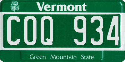VT license plate COQ934