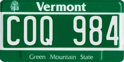 VT license plate COQ984
