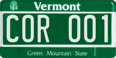 VT license plate COR001
