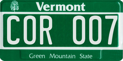 VT license plate COR007
