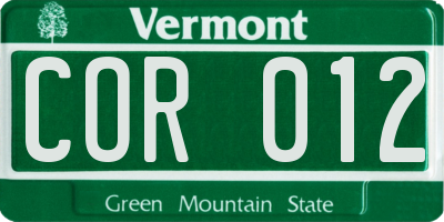 VT license plate COR012