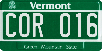 VT license plate COR016