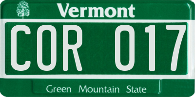 VT license plate COR017