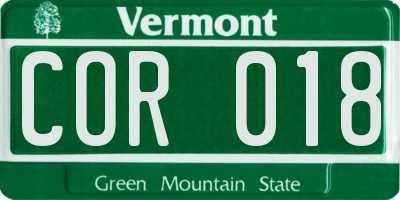 VT license plate COR018