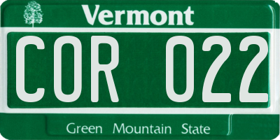 VT license plate COR022