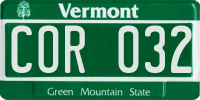 VT license plate COR032