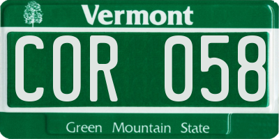 VT license plate COR058