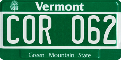 VT license plate COR062