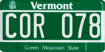 VT license plate COR078