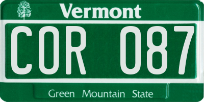 VT license plate COR087