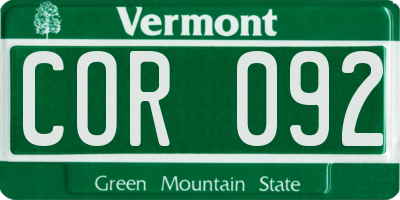 VT license plate COR092