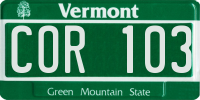 VT license plate COR103