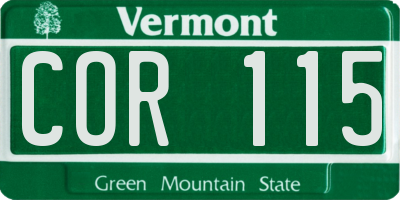 VT license plate COR115