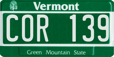 VT license plate COR139