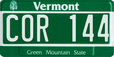 VT license plate COR144