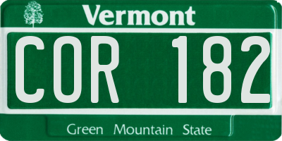 VT license plate COR182
