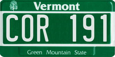 VT license plate COR191