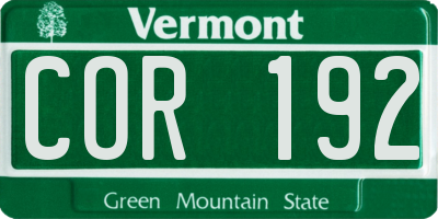 VT license plate COR192