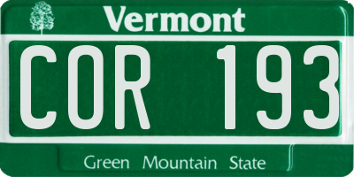VT license plate COR193