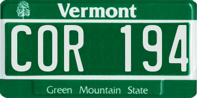 VT license plate COR194