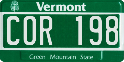 VT license plate COR198