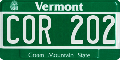 VT license plate COR202