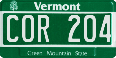 VT license plate COR204