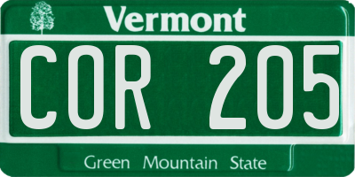 VT license plate COR205