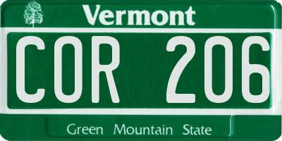 VT license plate COR206