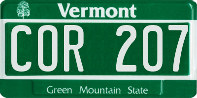 VT license plate COR207