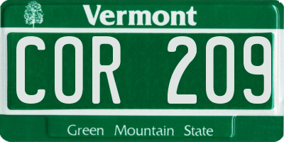 VT license plate COR209