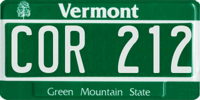 VT license plate COR212