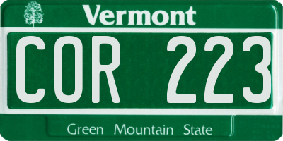 VT license plate COR223